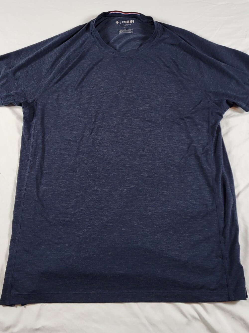 Four Laps Shirt Men’s Large Blue Tee Active Performance Workout Comfort Logo